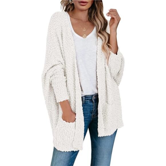 Women's Oversized Popcorn Knit Cardigan Batwing Sleeve Open